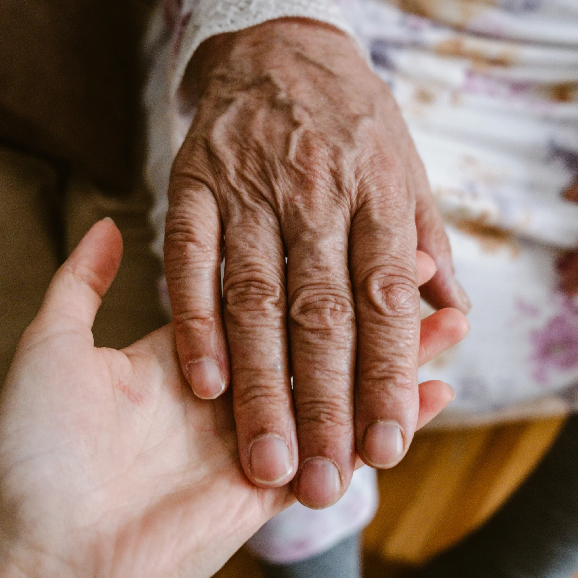 Una mano giovane che tiene la mano di una persona anziana